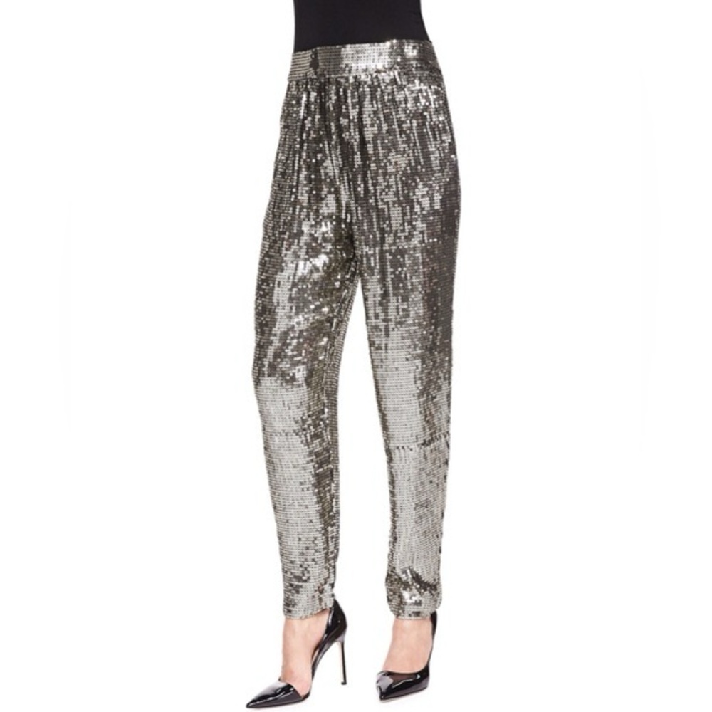 Alice + Olivia Metallic Sequin trouser Pants size 6 - Picture 2 of 8